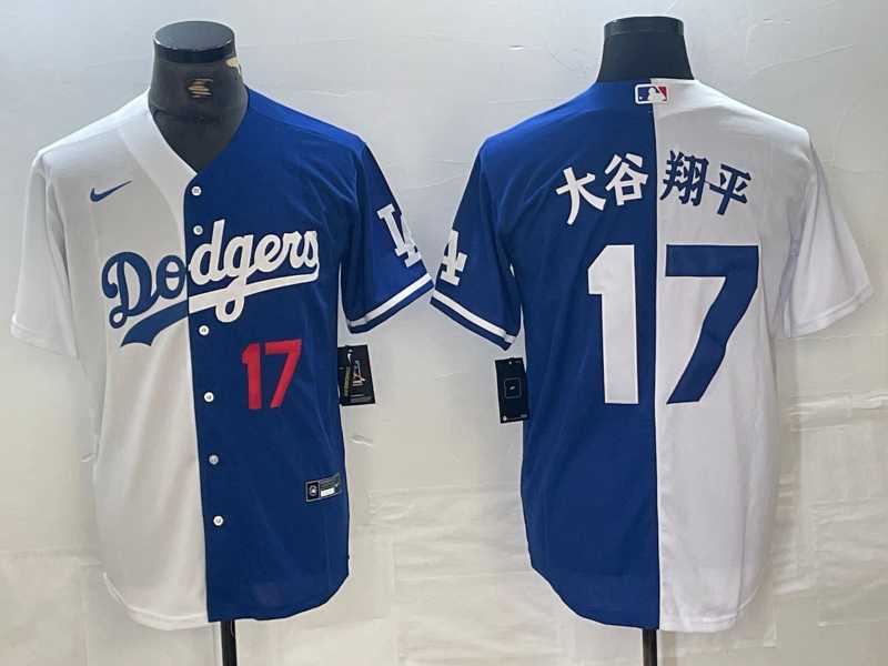 Mens Los Angeles Dodgers #17 Shohei Ohtani Number White Blue Two Tone Stitched Baseball Jersey Dzhi->los angeles dodgers->MLB Jersey
